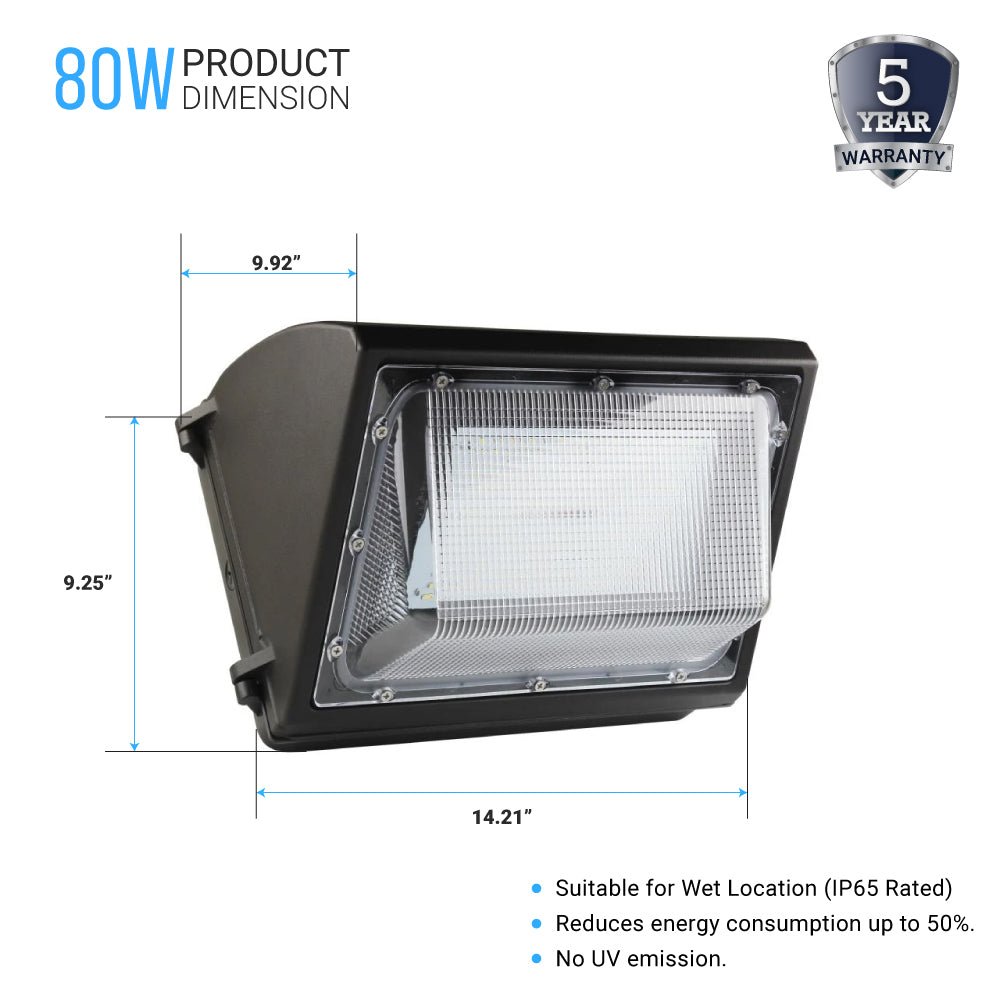 80W LED Wall Pack Light With Photocell Sensor - 10,173 Lumens, 5700K Bronze Finish - Forward Throw - BUILDMYPLACE