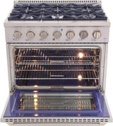 KUCHT Professional 36 in. 5.2 cu. ft. Dual Fuel Range for Propane Gas with Sealed Burners and Convection Oven in Stainless Steel with Gold Handle, Rings and Knobs.