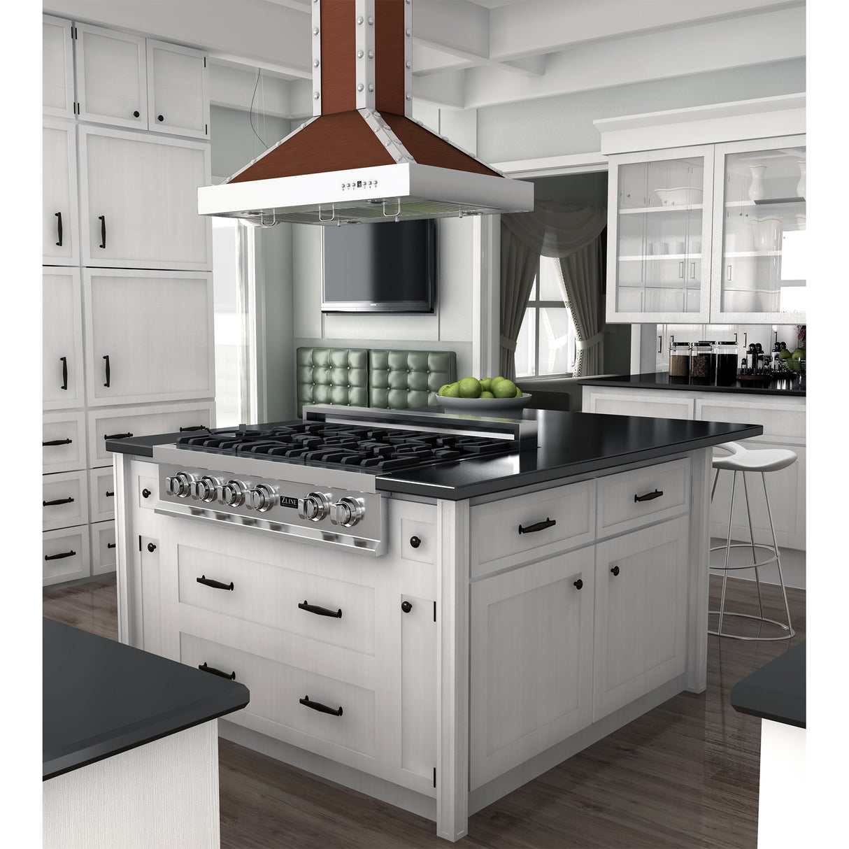 ZLINE 36 in. Designer Series Copper Island Mount Range Hood with Satin Stainless Steel Trim (KB2i-CSSXS-36)