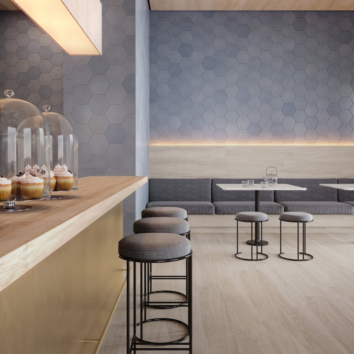 8.5 in Tapestri Denim Blend Hexagon Matte Pressed Glazed Porcelain Tile - BUILDMYPLACE