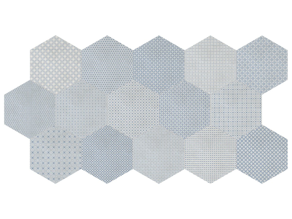 8.5 in Tapestri Denim Blend Hexagon Matte Pressed Glazed Porcelain Tile - BUILDMYPLACE