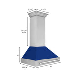 ZLINE 36" Stainless Steel Range Hood with Blue Gloss Shell and Stainless Steel Handle (8654STX-BG-36)