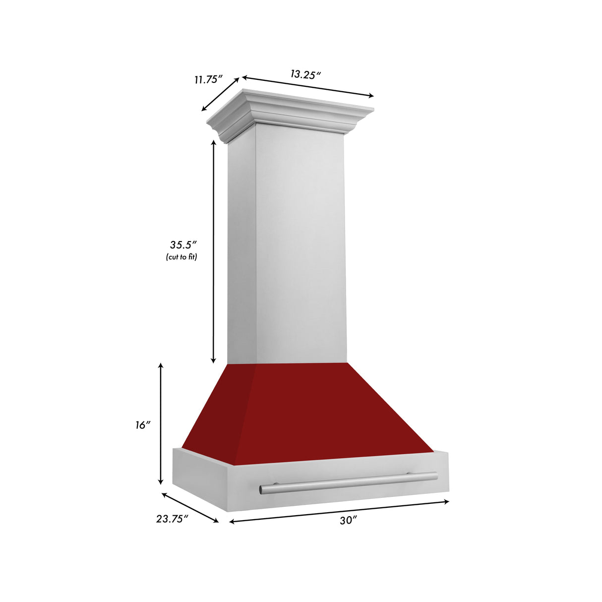 ZLINE 30" Stainless Steel Range Hood with Red Gloss Shell and Stainless Steel Handle (8654STX-RG-30)