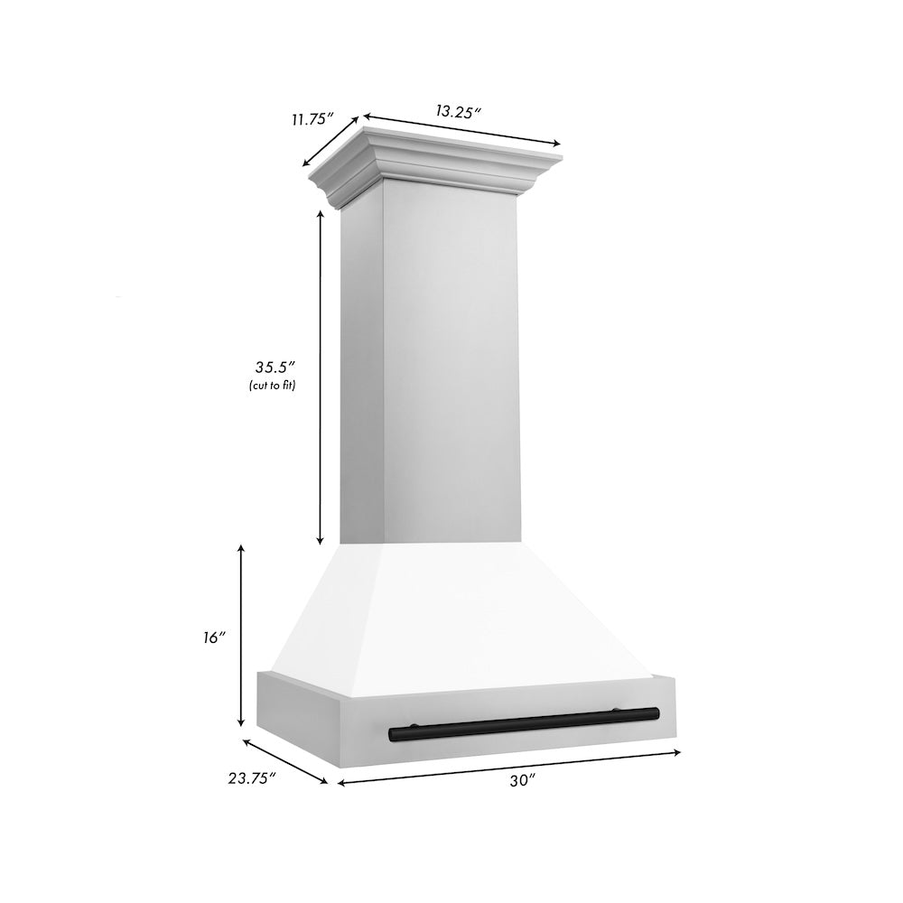 ZLINE Autograph Edition 30" Stainless Steel Range Hood with White Matte Shell and Matte Black Handle (8654STZ-WM30-MB)