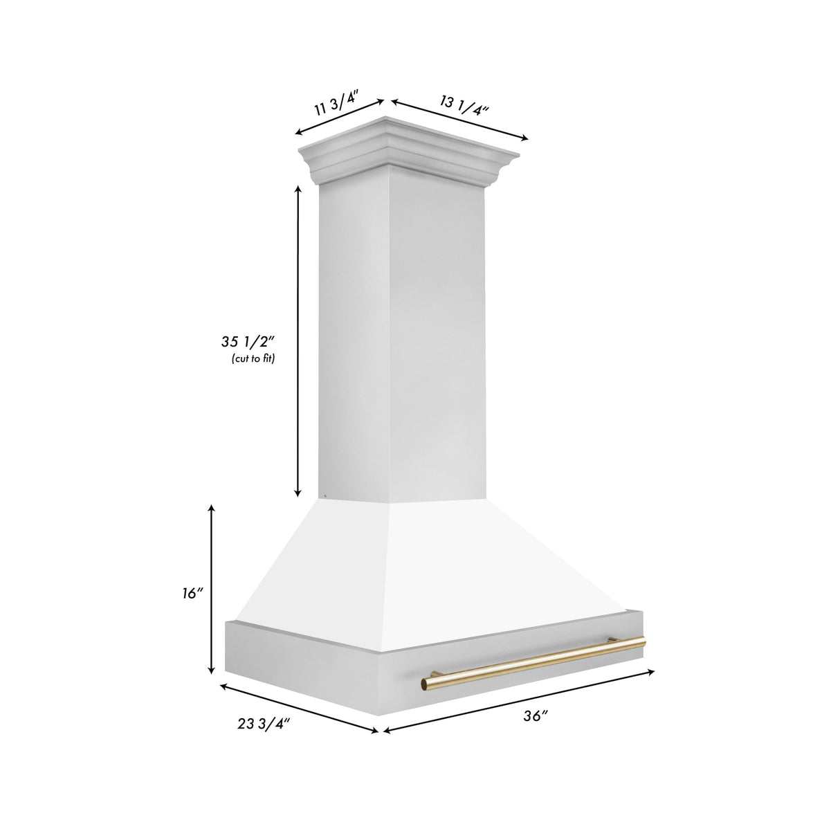 ZLINE Autograph Edition 36" Stainless Steel Range Hood with White Matte Shell and Polished Gold Handle (8654STZ-WM36-G)
