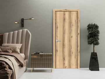 Modern Wood Interior Door with Hardware | Planum 0010 Oak | Single Panel Frame Trims | Bathroom Bedroom Sturdy Doors