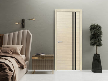 Modern Wood Interior Door with Hardware | Planum 0011 Natural Veneer | Single Panel Frame Trims | Bathroom Bedroom Sturdy Doors