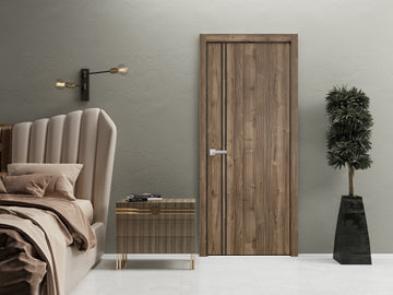 Modern Wood Interior Door with Hardware | Planum 0016 Walnut | Single Panel Frame Trims | Bathroom Bedroom Sturdy Doors