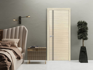 Modern Wood Interior Door with Hardware | Planum 0016 Natural Veneer | Single Panel Frame Trims | Bathroom Bedroom Sturdy Doors