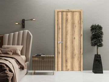 Modern Wood Interior Door with Hardware | Planum 0016 Oak | Single Panel Frame Trims | Bathroom Bedroom Sturdy Doors