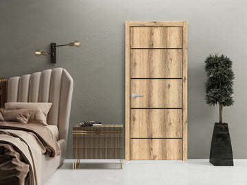 Modern Wood Interior Door with Hardware | Planum 0015 Oak | Single Panel Frame Trims | Bathroom Bedroom Sturdy Doors