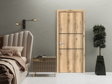 Modern Wood Interior Door with Hardware | Planum 0014 Oak | Single Panel Frame Trims | Bathroom Bedroom Sturdy Doors