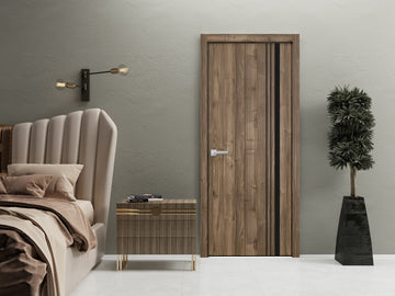 Modern Wood Interior Door with Hardware | Planum 0011 Walnut | Single Panel Frame Trims | Bathroom Bedroom Sturdy Doors