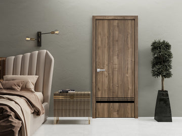 Modern Wood Interior Door with Hardware | Planum 0012 Walnut | Single Panel Frame Trims | Bathroom Bedroom Sturdy Doors