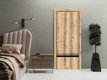 Modern Wood Interior Door with Hardware | Planum 0012 Oak | Single Panel Frame Trims | Bathroom Bedroom Sturdy Doors