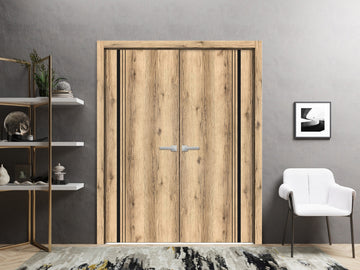 Solid French Double Doors | Planum 0011 Oak | Wood Solid Panel Frame Trims | Closet Bedroom Sturdy Doors
