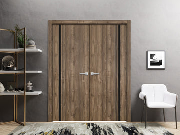Solid French Double Doors | Planum 0011 Walnut | Wood Solid Panel Frame Trims | Closet Bedroom Sturdy Doors