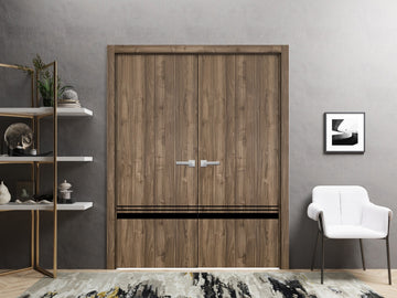 Planum Solid French Double Doors | Planum 0012 Walnut | Wood Solid Panel Frame Trims | Closet Bedroom Sturdy Doors