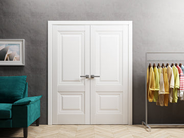 French Double Panel Lite Doors with Hardware | Lucia 8831 White Silk| Panel Frame Trims | Bathroom Bedroom Interior Sturdy Door
