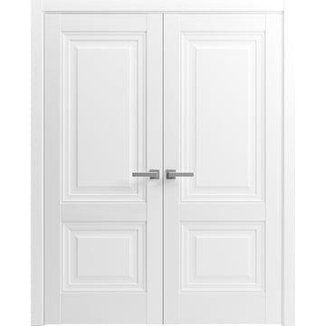 French Double Panel Lite Doors with Hardware | Lucia 8831 White Silk| Panel Frame Trims | Bathroom Bedroom Interior Sturdy Door