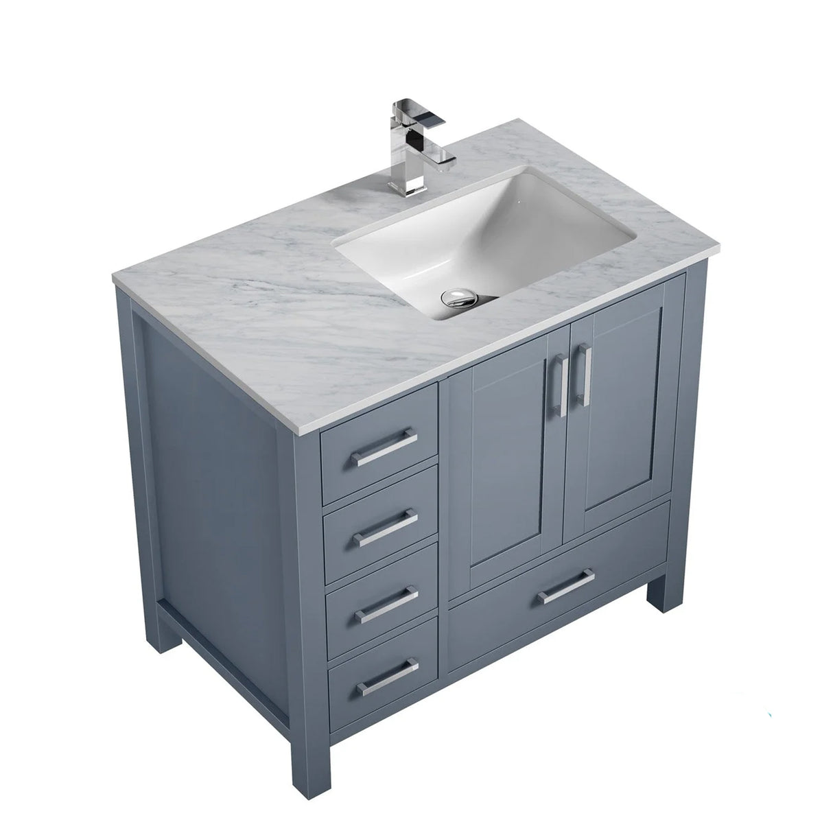 Jacques Dark Grey Freestanding Bathroom Vanity with White Carrara Marble Top, White Square Sink