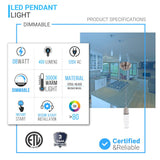 8W Dimmable LED Pendant Ceiling Light, 3000K (Warm White), Seedy Glass Shade, Dimmable, 400 Lumens, ETL Listed - BUILDMYPLACE