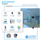 8W Dimmable LED Pendant Ceiling Light, 3000K (Warm White), Seedy Glass Shade, Dimmable, 400 Lumens, ETL Listed - BUILDMYPLACE