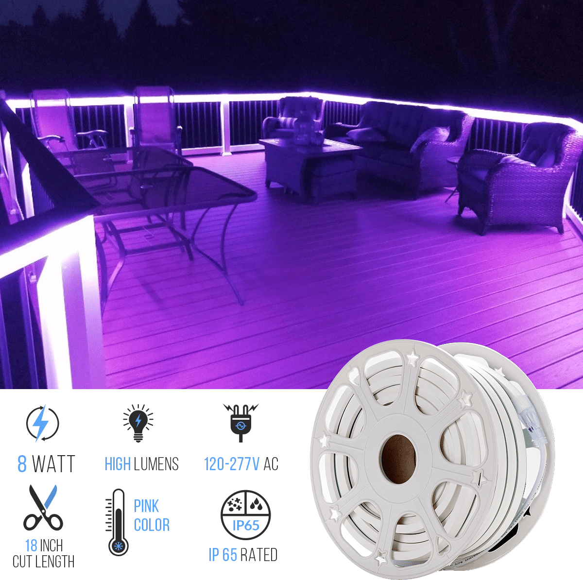 8W Neon Flex LED Rope Lights - BGRP - 120V, IP65 Rated - UL/ETL Listed - 200 Lumens - BUILDMYPLACE