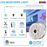 8W Neon Flex LED Rope Lights - BGRP - 120V, IP65 Rated - UL/ETL Listed - 200 Lumens - BUILDMYPLACE