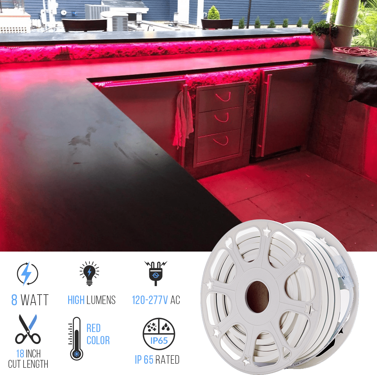 8W Neon Flex LED Rope Lights - BGRP - 120V, IP65 Rated - UL/ETL Listed - 200 Lumens - BUILDMYPLACE