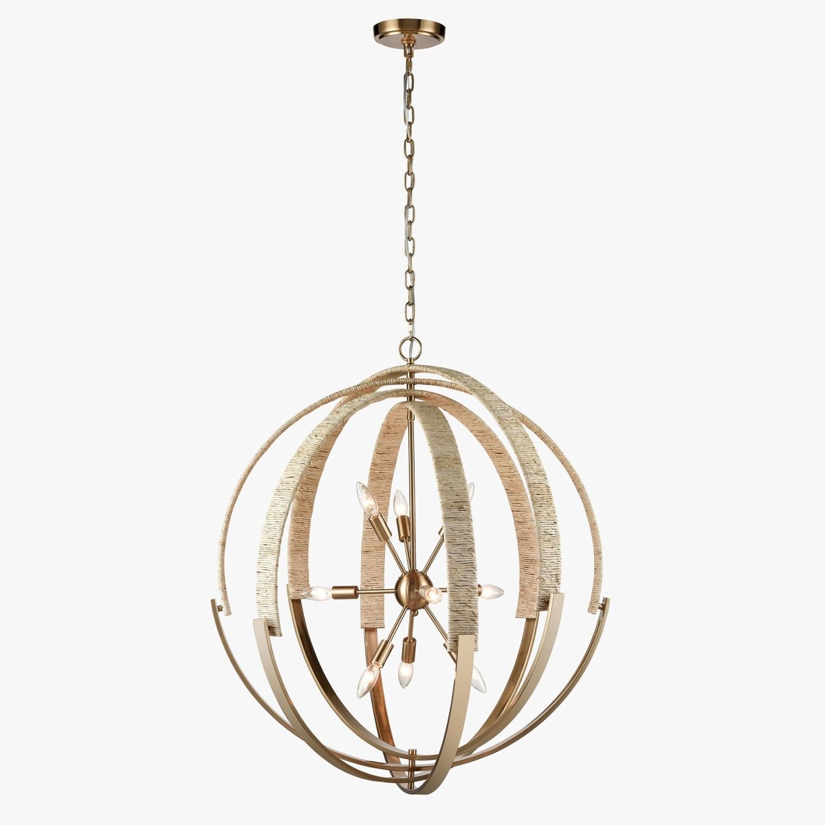 9 - Light Brass Finish Hardware with Nature Brown Corn Leaf Rope Pendant Light, E12 Base - BUILDMYPLACE