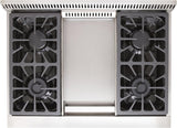 KUCHT Professional 36 in. 5.2 cu. ft. Propane Gas Range with Sealed Burners, Griddle and Convection Oven in Stainless Steel with Classic Silver Knobs