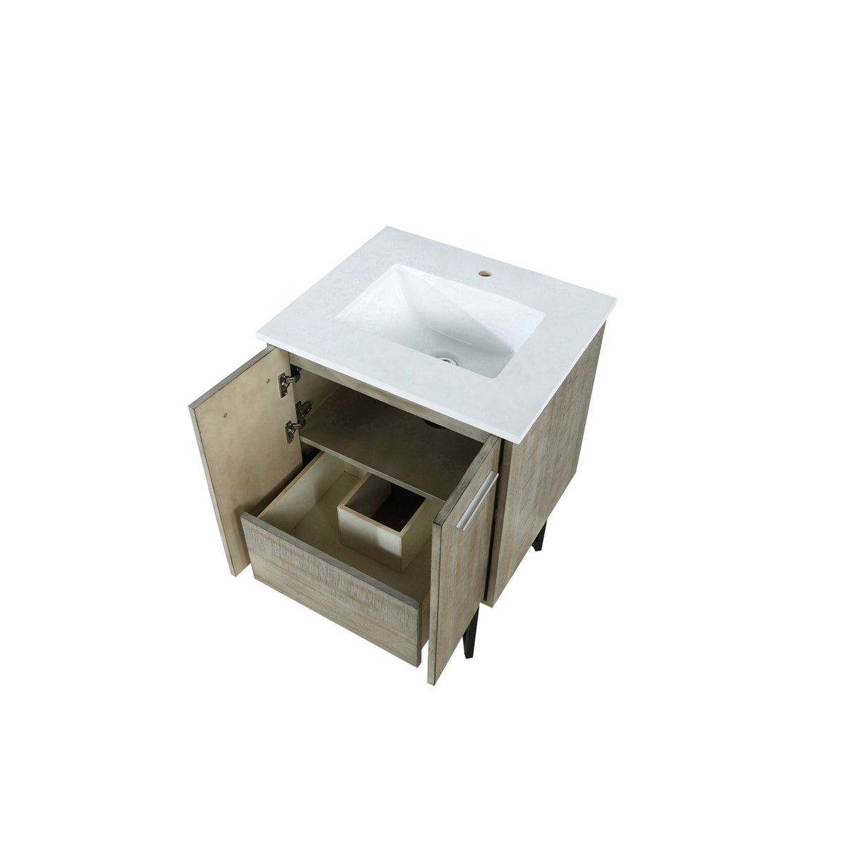 Lancy 24 in. Rustic Acacia  Freestanding Bathroom Vanity with White Quartz Top, and White Square Sink