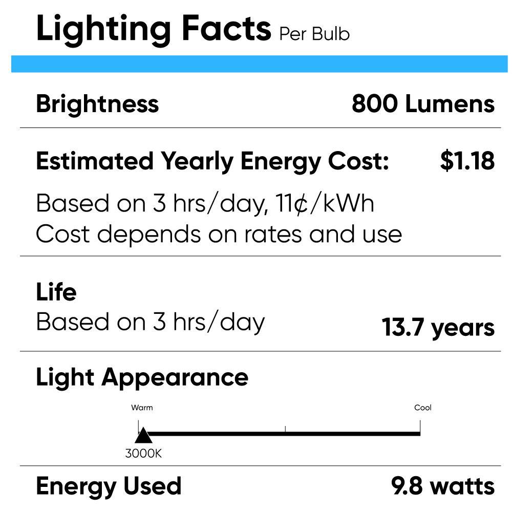 9.8W LED Light Bulbs - 3000K Dimmable - 800 Lm - E26 Base - Soft White A19 Bulb - BUILDMYPLACE