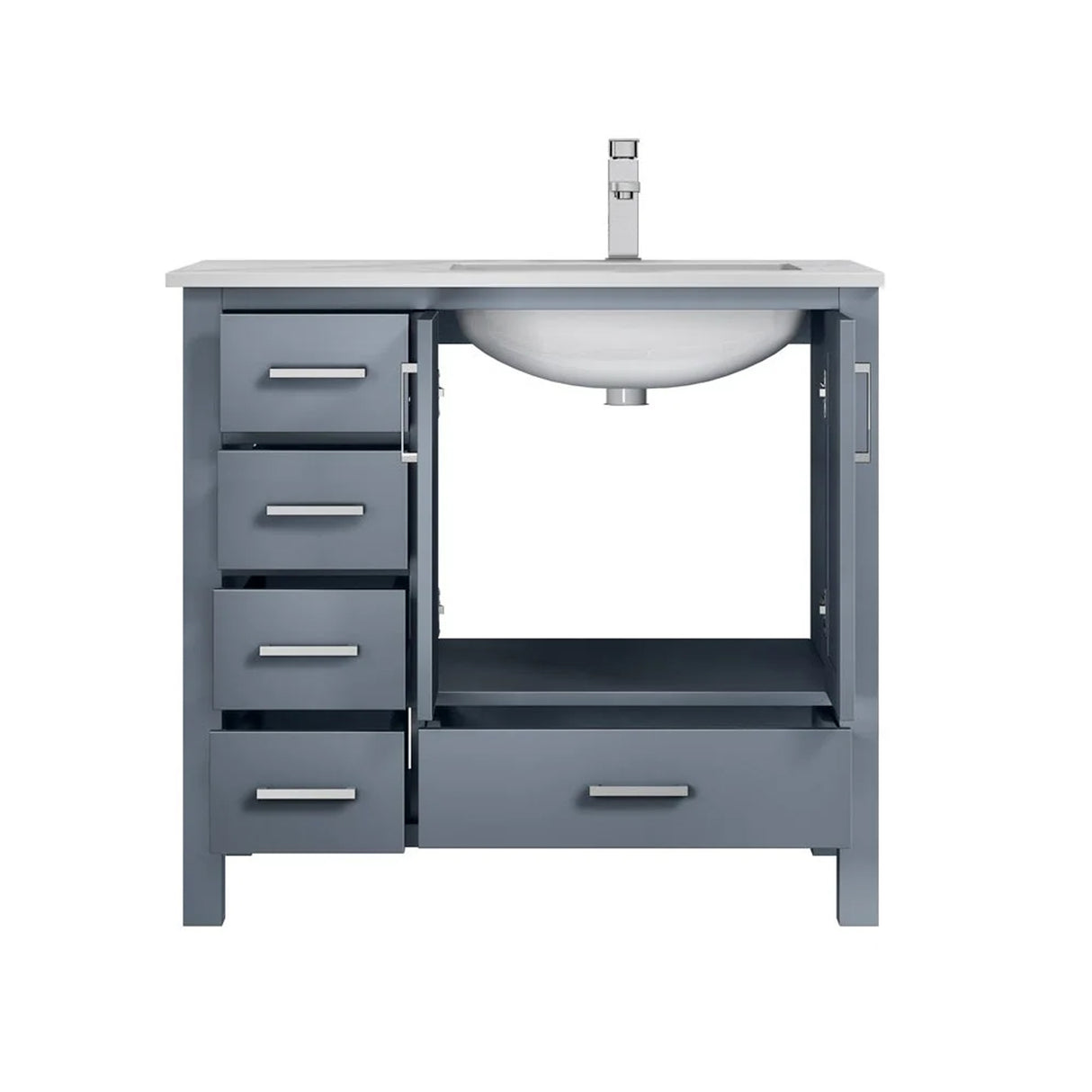 Jacques Dark Grey Freestanding Bathroom Vanity with White Carrara Marble Top, White Square Sink