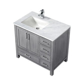 Jacques Distressed Grey Freestanding Bathroom Vanity with White Carrara Marble Top, White Square Sink