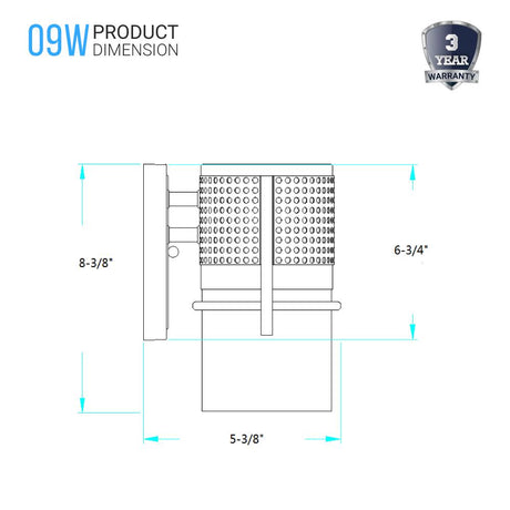 9W Cylinder LED Wall Sconce Light 5000K Daylight White, 500 Lumens, LED Outdoor Wall Light, Clear Bubble Glass, 120V Dimmable ETL Listed Textured Black Finish - BUILDMYPLACE