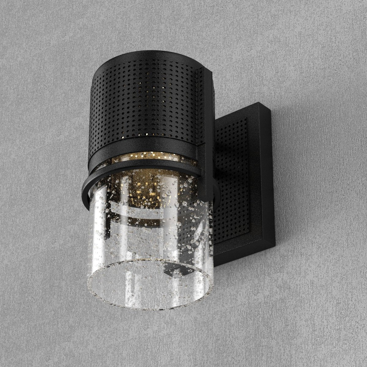 9W Cylinder LED Wall Sconce Light 5000K Daylight White, 500 Lumens, LED Outdoor Wall Light, Clear Bubble Glass, 120V Dimmable ETL Listed Textured Black Finish - BUILDMYPLACE