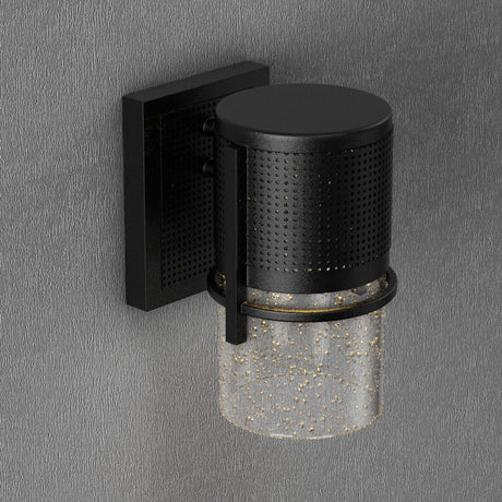 9W Cylinder LED Wall Sconce Light 5000K Daylight White, 500 Lumens, LED Outdoor Wall Light, Clear Bubble Glass, 120V Dimmable ETL Listed Textured Black Finish - BUILDMYPLACE
