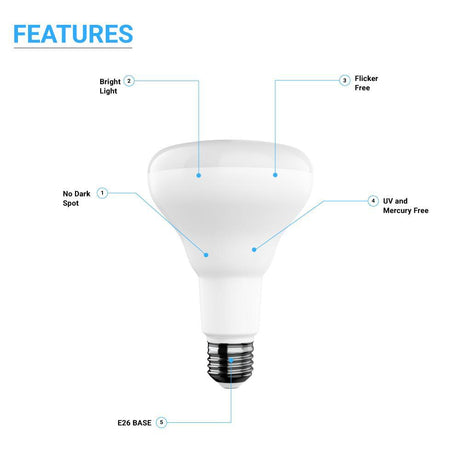 9W LED Light Bulbs - BR30 - 3000K Dimmable - 650 Lm - E26 Base - Soft White - BUILDMYPLACE