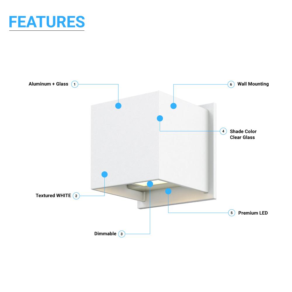 9W Square Shape LED Wall Sconce, 3000K Warm White, 500LM, Clear Glass, Wall Mount, 120V Triac Dimmable ETL Damp Location - BUILDMYPLACE