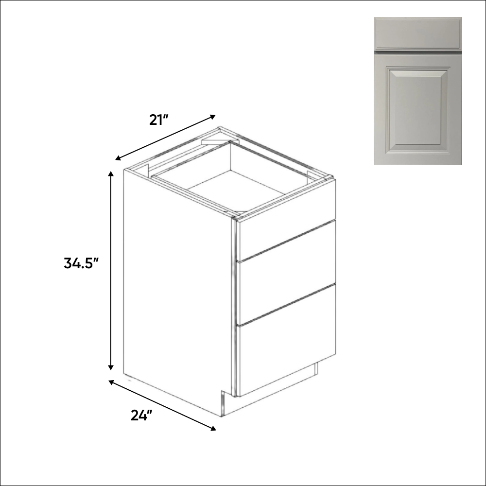 Avalon Ashen - 3 Drawer Base Cabinet - 21"W x 34.5"H x 24"D - Pre Assembled