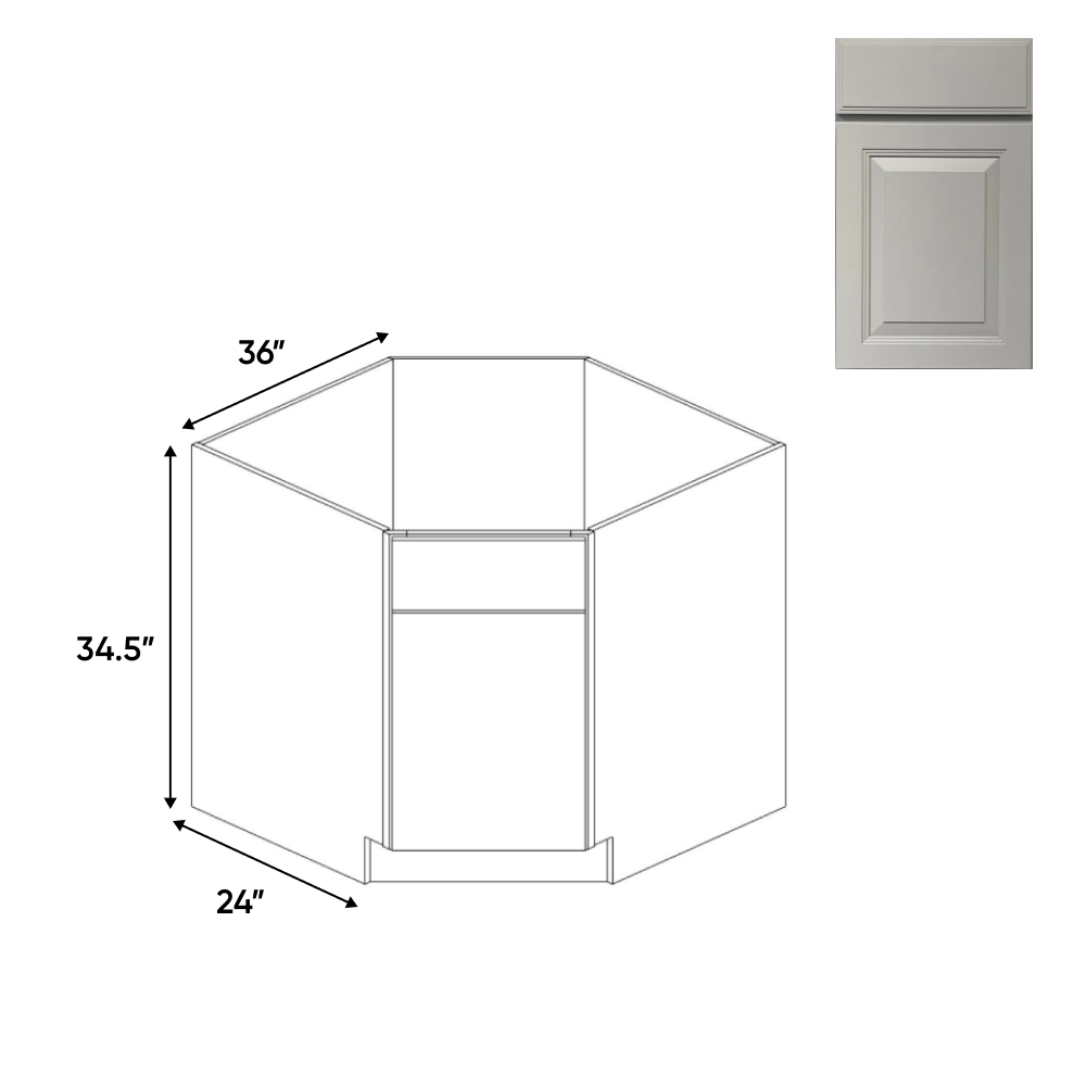 RTA - Avalon Ashen - Diagnonal Corner Sink Base Cabinets - 36"W x 34.5"H x 36"D