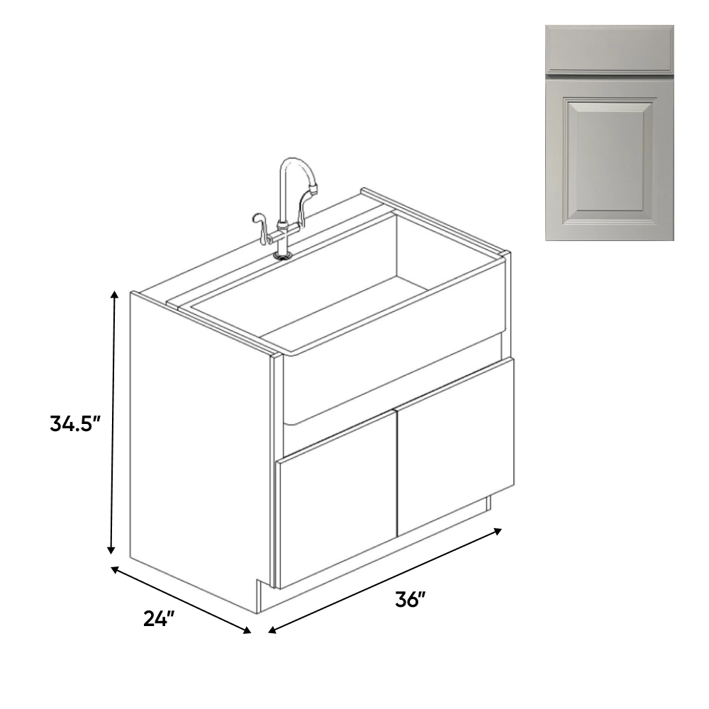 RTA - Avalon Ashen - Farm Sink Base Cabinets - 36"W x 34.5"H x 24"D