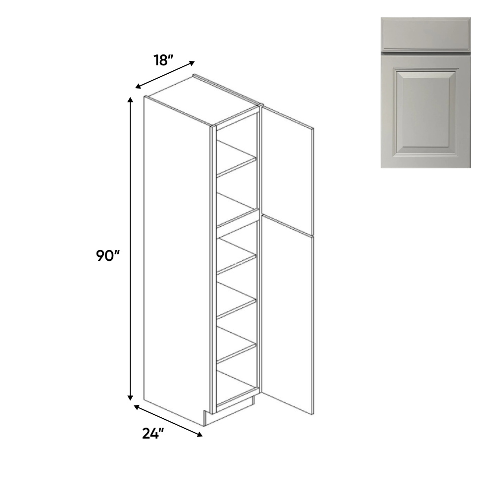 RTA - Avalon Ashen - Single Door Pantry Cabinets - 18"W x 90"H x 24"D