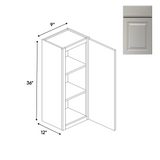 RTA - Avalon Ashen - 36" Height Single Door Wall Cabinets - 9"W x 36"H x 12"D