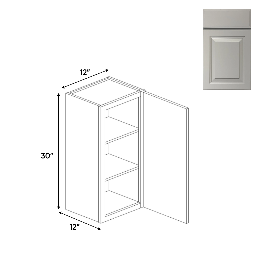 RTA - Avalon Ashen - 30" Height Single Door Wall Cabinets - 12"W x 30"H x 12"D