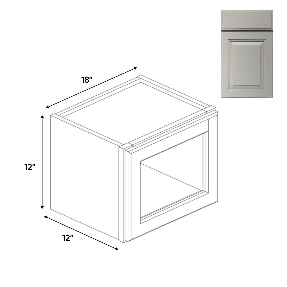 RTA - Avalon Ashen - Single Glass Door Wall Cabinets - 18"W x 12"H x 12"D