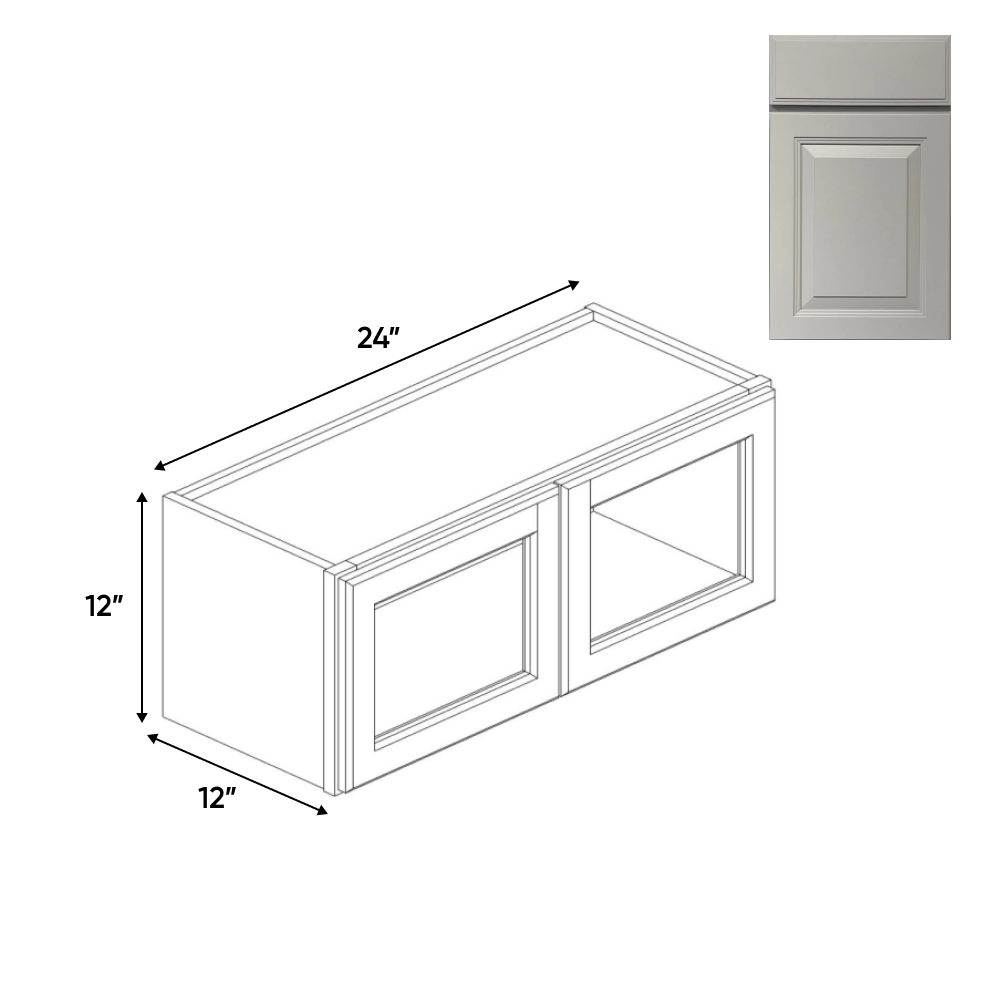 RTA - Avalon Ashen - Double Glass Door Wall Cabinets - 24"W x 12"H x 12"D