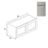 RTA - Avalon Ashen - Double Glass Door Wall Cabinets - 24"W x 12"H x 12"D